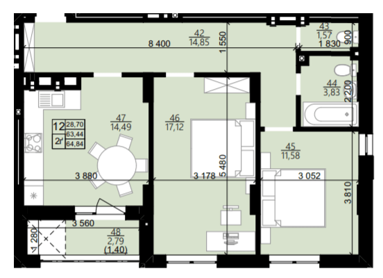 2-комнатная 64.84 м² в ЖК Свитанок от 26 550 грн/м², Львов