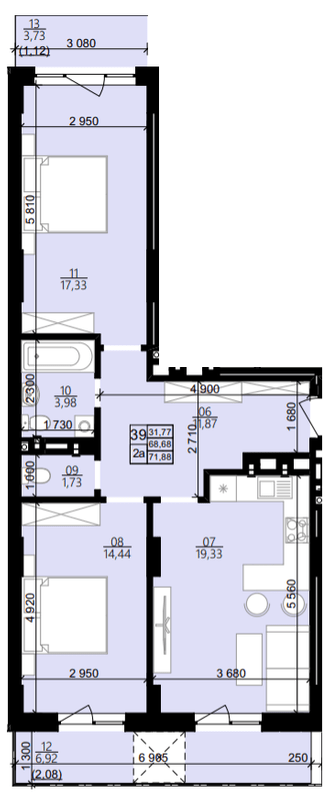 2-комнатная 71.88 м² в ЖК Свитанок от 26 550 грн/м², Львов