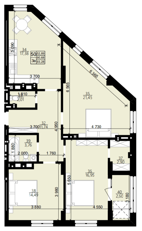 3-кімнатна 93.28 м² в ЖК Світанок від 20 700 грн/м², Львів