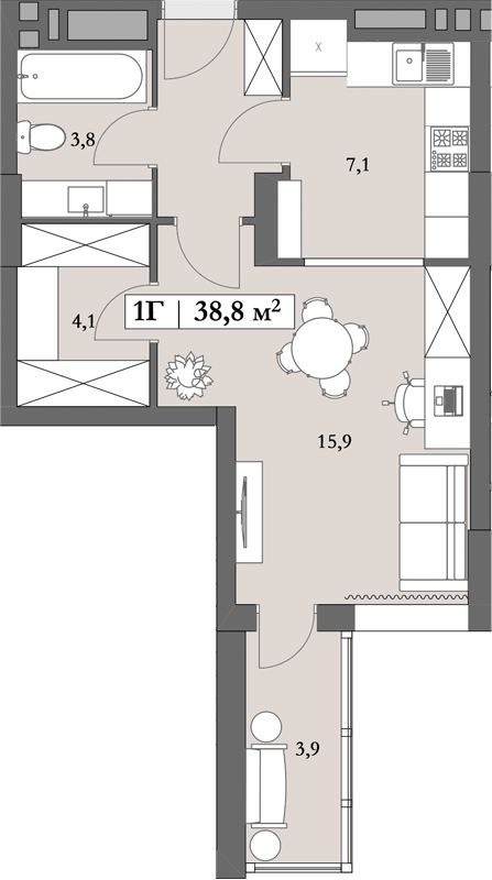 1-комнатная 38.8 м² в ЖК Lagom от 28 750 грн/м², Днепр