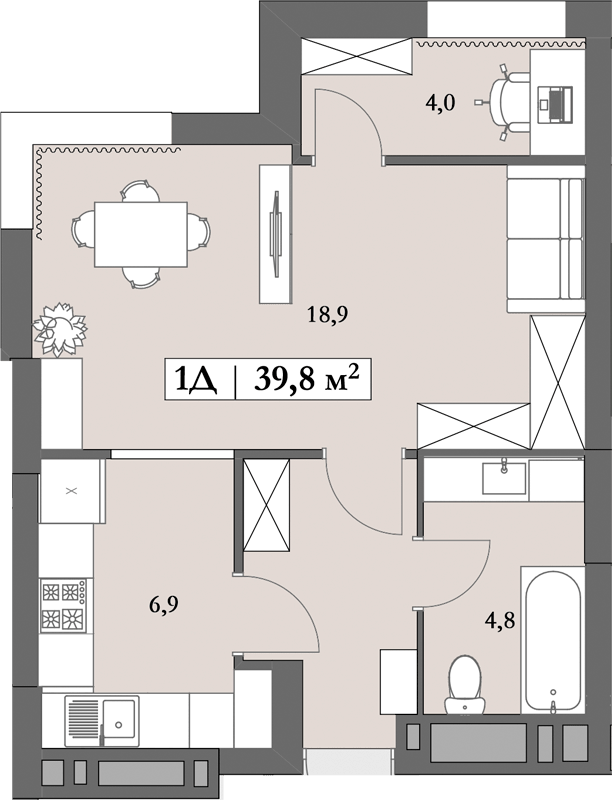 1-комнатная 39.8 м² в ЖК Lagom от 28 750 грн/м², Днепр