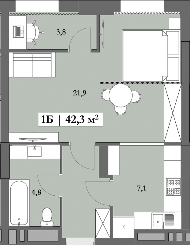 1-комнатная 42.3 м² в ЖК Lagom от 28 750 грн/м², Днепр
