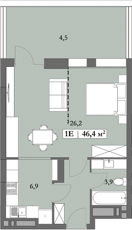 1-комнатная 46.4 м² в ЖК Lagom от 28 750 грн/м², Днепр