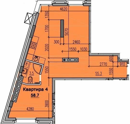 2-кімнатна 58.7 м² в КБ Класік Хол від 39 150 грн/м², Дніпро