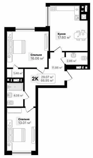 2-комнатная 66.95 м² в ЖК AUROOM FOREST от 19 850 грн/м², г. Винники