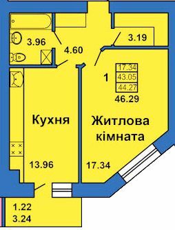 1-кімнатна 46.29 м² в ЖК на вул. Весняна, 9 від 19 000 грн/м², Полтава