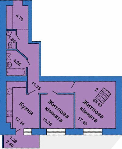 2-комнатная 65.43 м² в ЖК на ул. Весенняя, 9 от 24 000 грн/м², Полтава