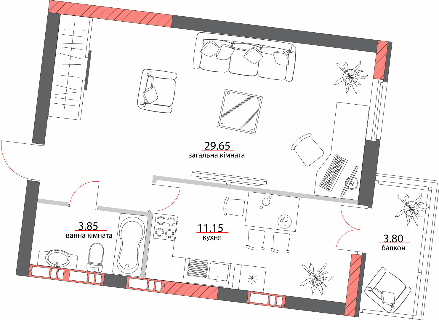 1-кімнатна 48.45 м² в ЖК на вул. Шевченко, 96а від 31 550 грн/м², Полтава