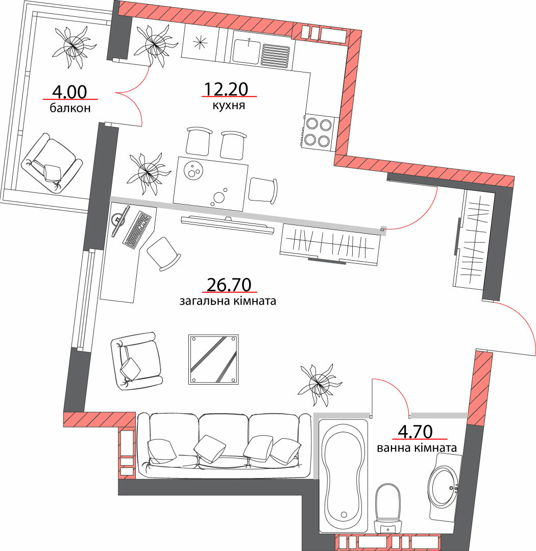 1-комнатная 47.6 м² в ЖК на ул. Шевченко, 96а от 31 550 грн/м², Полтава