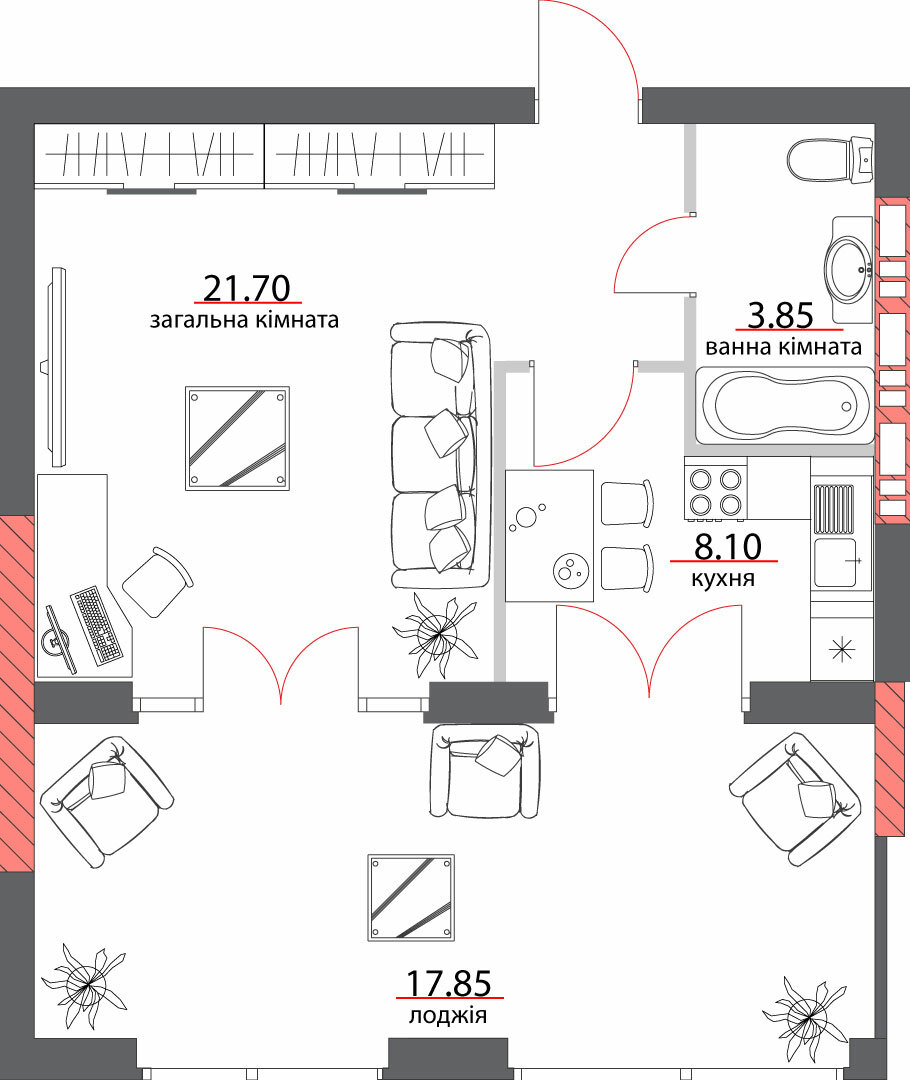 1-комнатная 51.5 м² в ЖК на ул. Шевченко, 96а от 24 600 грн/м², Полтава