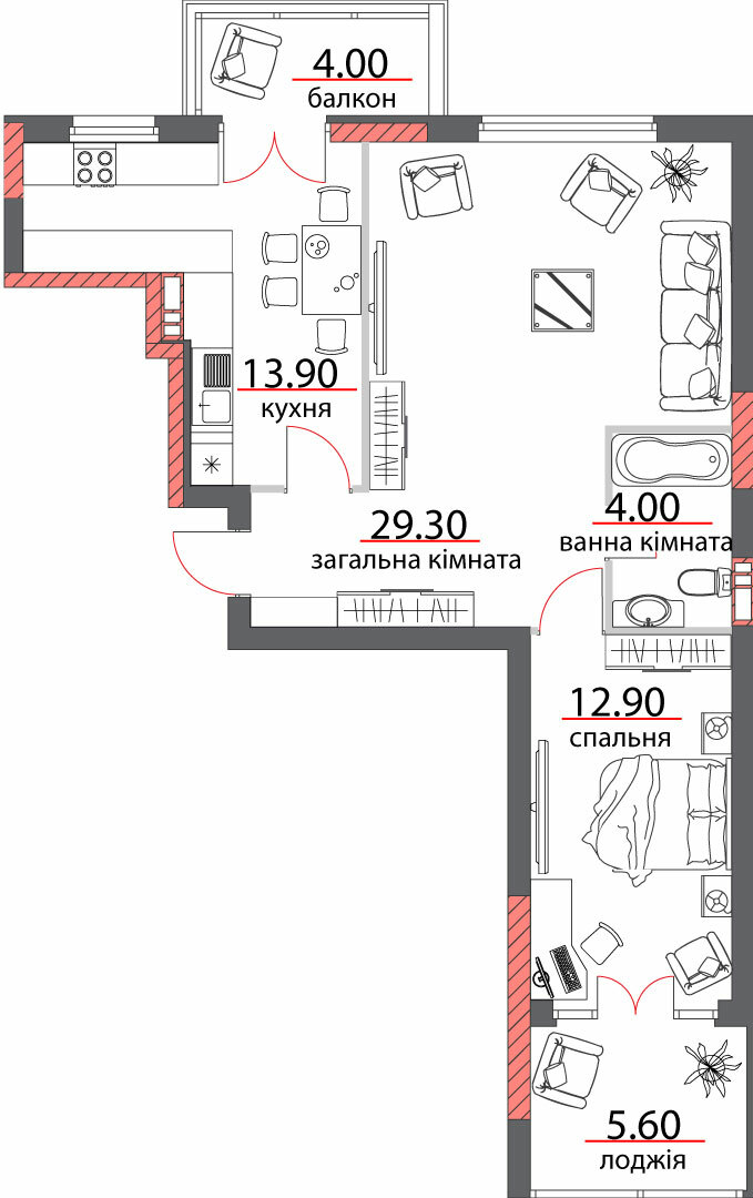 2-кімнатна 69.7 м² в ЖК на вул. Шевченко, 96а від 25 850 грн/м², Полтава