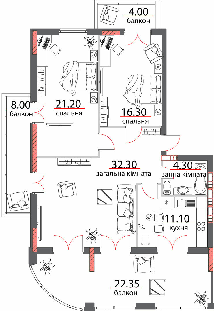 3-кімнатна 119.55 м² в ЖК на вул. Шевченко, 96а від 25 850 грн/м², Полтава