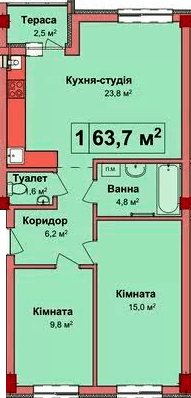 2-кімнатна 63.7 м² в КБ Карнаухова 58 від 21 750 грн/м², Рівне