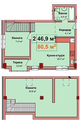 Дворівнева 80.5 м² в КБ Карнаухова 58 від 21 000 грн/м², Рівне