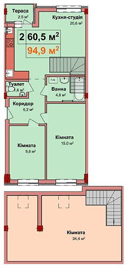 Дворівнева 94.9 м² в КБ Карнаухова 58 від 21 000 грн/м², Рівне