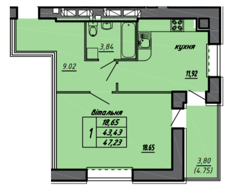 1-комнатная 47.23 м² в ЖК на ул. Черновицкая, 71 от 14 300 грн/м², Тернополь