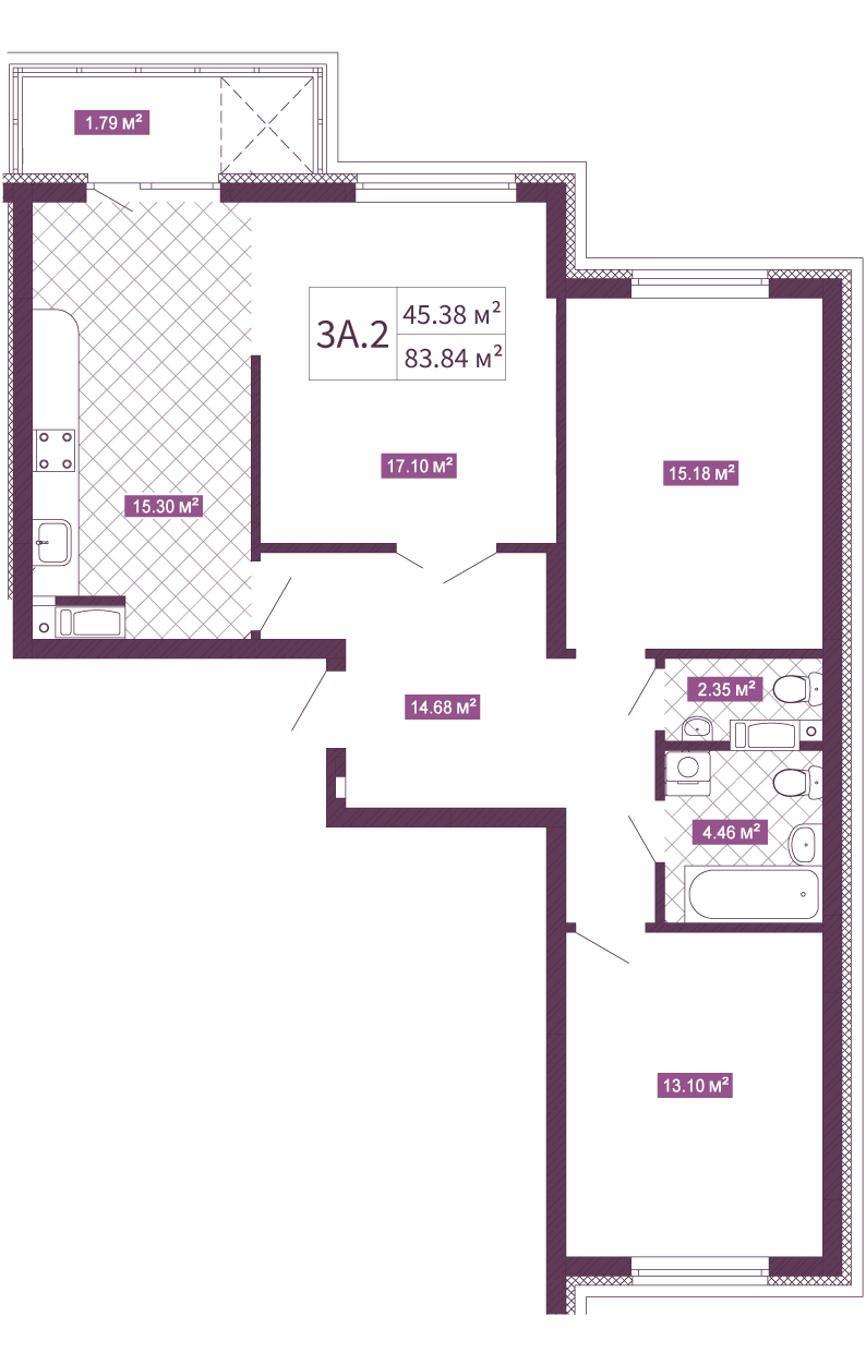 3-комнатная 83.96 м² в ЖК Голосеевский от 53 359 грн/м², Киев