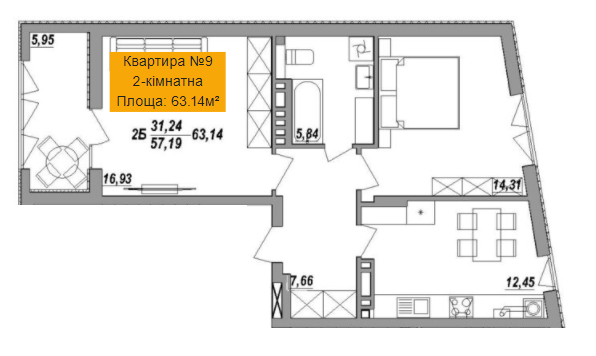 2-кімнатна 63.14 м² в ЖК Адамант від 13 800 грн/м², Тернопіль