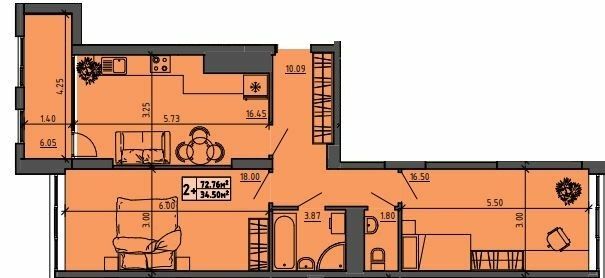 2-кімнатна 72.76 м² в ЖК на вул. Винниченко, 8а від 17 500 грн/м², Тернопіль