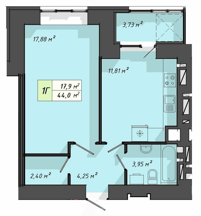 1-кімнатна 44 м² в ЖК Львівський від 20 000 грн/м², Тернопіль