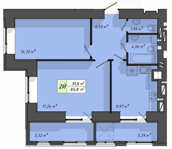 2-комнатная 65 м² в ЖК Львовский от 18 000 грн/м², Тернополь