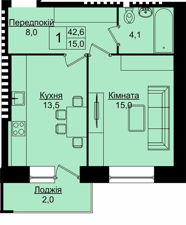 1-кімнатна 42.6 м² в ЖК Затишний дім від 17 400 грн/м², Тернопіль