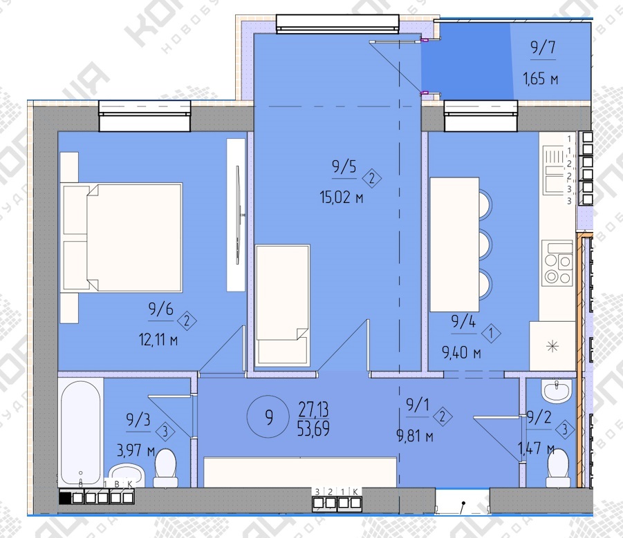 2-комнатная 53.69 м² в ЖК Брест от 18 700 грн/м², Ужгород