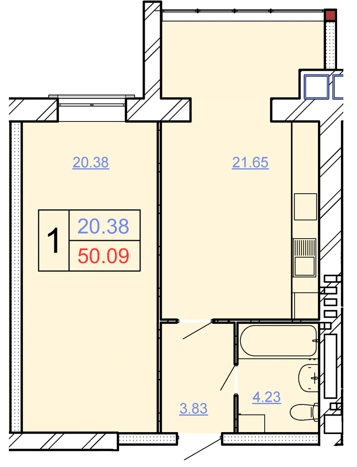 1-кімнатна 50.09 м² в ЖК Avila Lux II від 19 000 грн/м², Хмельницький