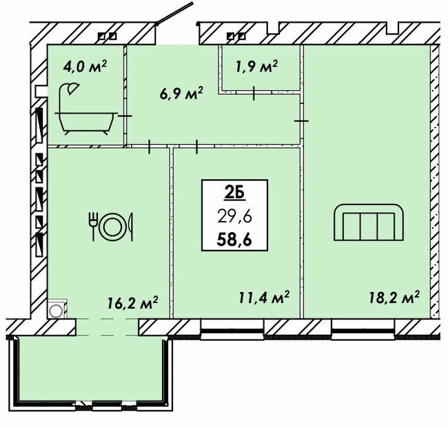 2-комнатная 58.6 м² в ЖК Родной дом от 16 500 грн/м², Черкассы