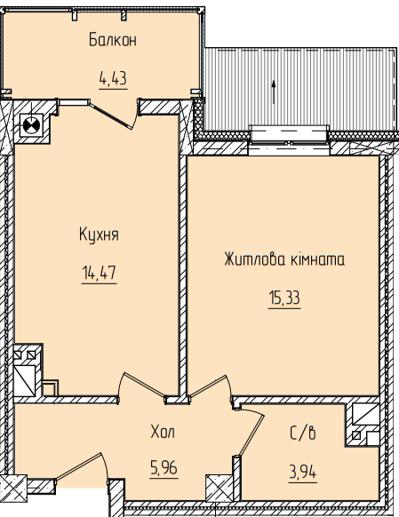 1-кімнатна 44.13 м² в ЖК Науковий від 19 750 грн/м², Чернівці