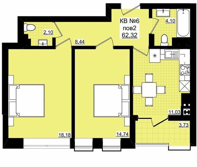 2-кімнатна 62.32 м² в ЖК Фордевінд від 24 050 грн/м², Чернівці