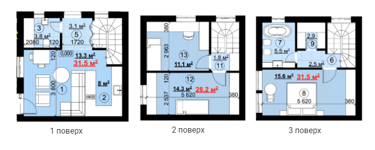 Квадрекс 94 м² в Таунхаусы New Smart 6 от 24 362 грн/м², Киев