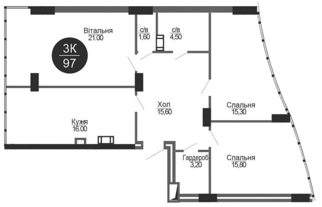 3-комнатная 97 м² в ЖК Parus от 48 900 грн/м², Ивано-Франковск