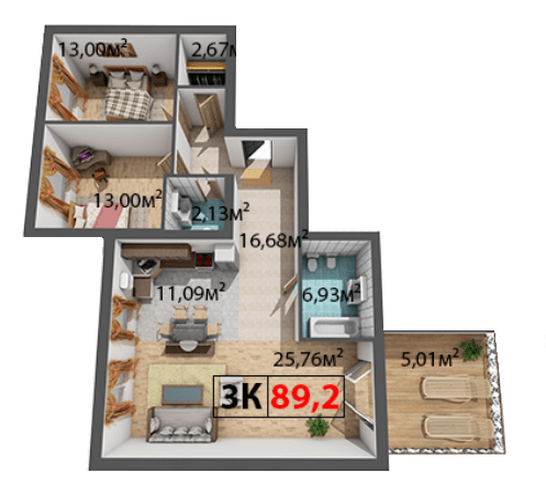 3-комнатная 89.2 м² в ЖК Квартал Венский от 13 600 грн/м², Ивано-Франковск