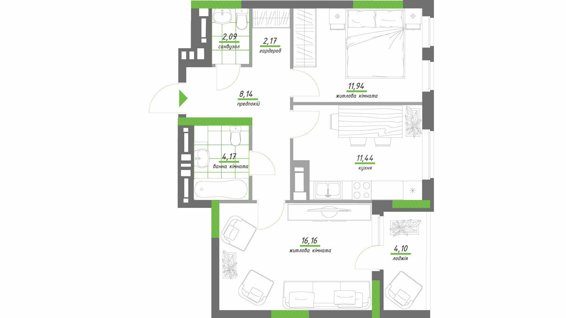 2-комнатная 60.21 м² в ЖК Нивки-Парк от 53 961 грн/м², Киев