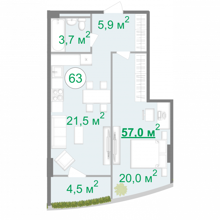 1-комнатная 57 м² в МФК Intergal City от 79 915 грн/м², Киев