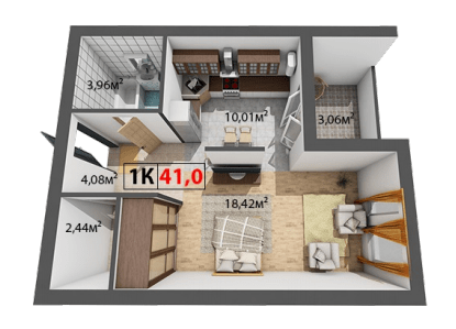 1-комнатная 41 м² в ЖК Квартал Краковский от 11 900 грн/м², с. Волчинец