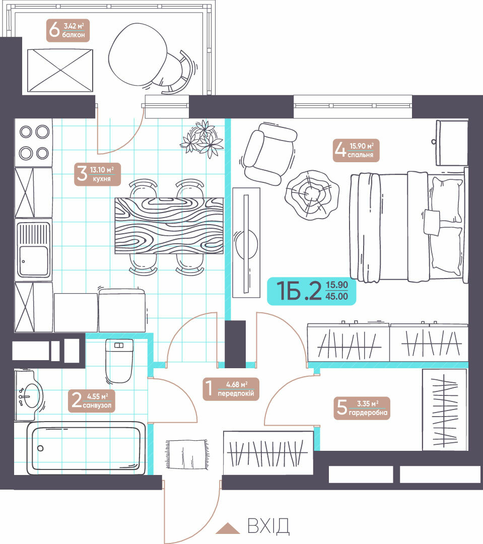 1-комнатная 45 м² в ЖК Теремки от 29 947 грн/м², Киев