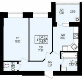 2-комнатная 48.14 м² в ЖК Амстердам от 17 000 грн/м², Хмельницкий