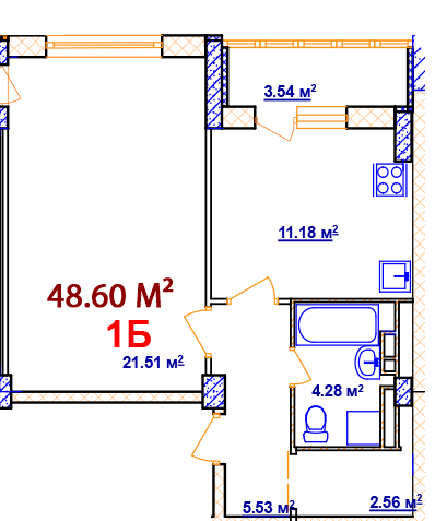 1-кімнатна 48.6 м² в ЖК Комфорт від 14 000 грн/м², Вінниця