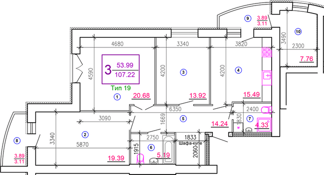 3-комнатная 107.22 м² в ЖМ Подолье от 22 050 грн/м², Винница