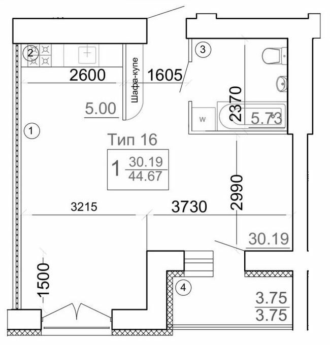 1-комнатная 44.67 м² в Мкрн Академический от 16 450 грн/м², Винница