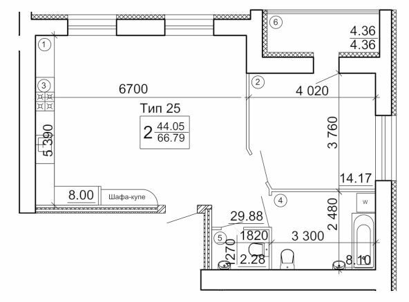 2-кімнатна 66.79 м² в Мкрн Академічний від 18 500 грн/м², Вінниця