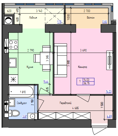 1-кімнатна 36.75 м² в ЖК Атлант від 15 800 грн/м², Луцьк
