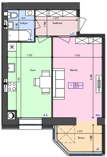 1-комнатная 43.47 м² в ЖК Атлант от 17 500 грн/м², Луцк