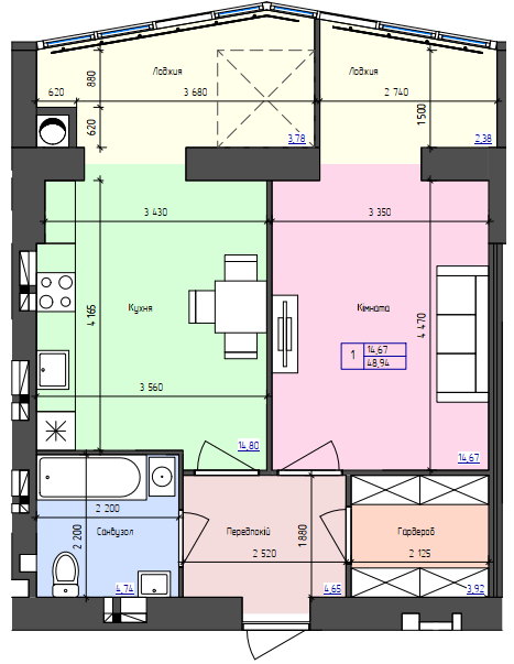 1-комнатная 48.94 м² в ЖК Атлант от 17 500 грн/м², Луцк