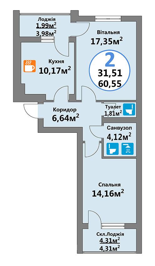 2-комнатная 60.55 м² в ЖК Эко-дом на Тракте 4 от 16 300 грн/м², с. Лисиничи
