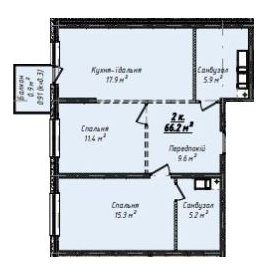 2-комнатная 66.2 м² в ЖК Скай Сити Плюс от 24 400 грн/м², Одесса