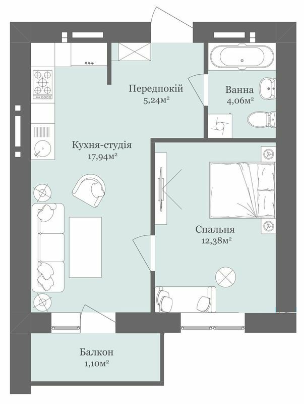 1-кімнатна 40.72 м² в ЖК West Towers від 20 250 грн/м², Ужгород