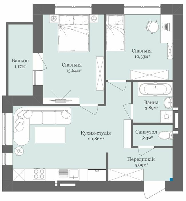 2-комнатная 56.81 м² в ЖК West Towers от 20 250 грн/м², Ужгород